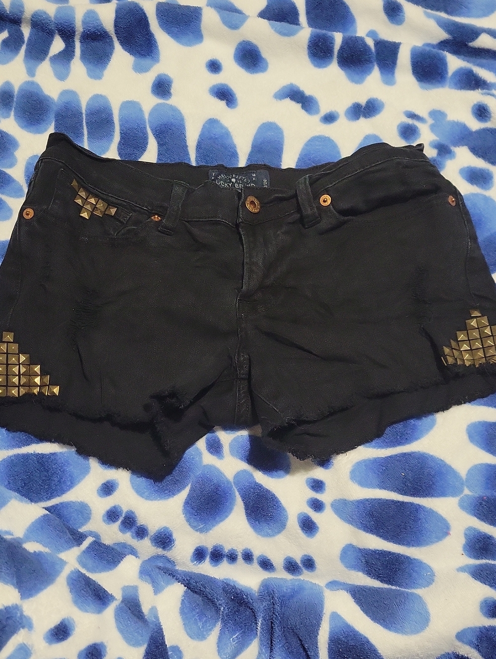 Lucky Brand Women's 2 (26) Black Denim Shorts with Gold Studs